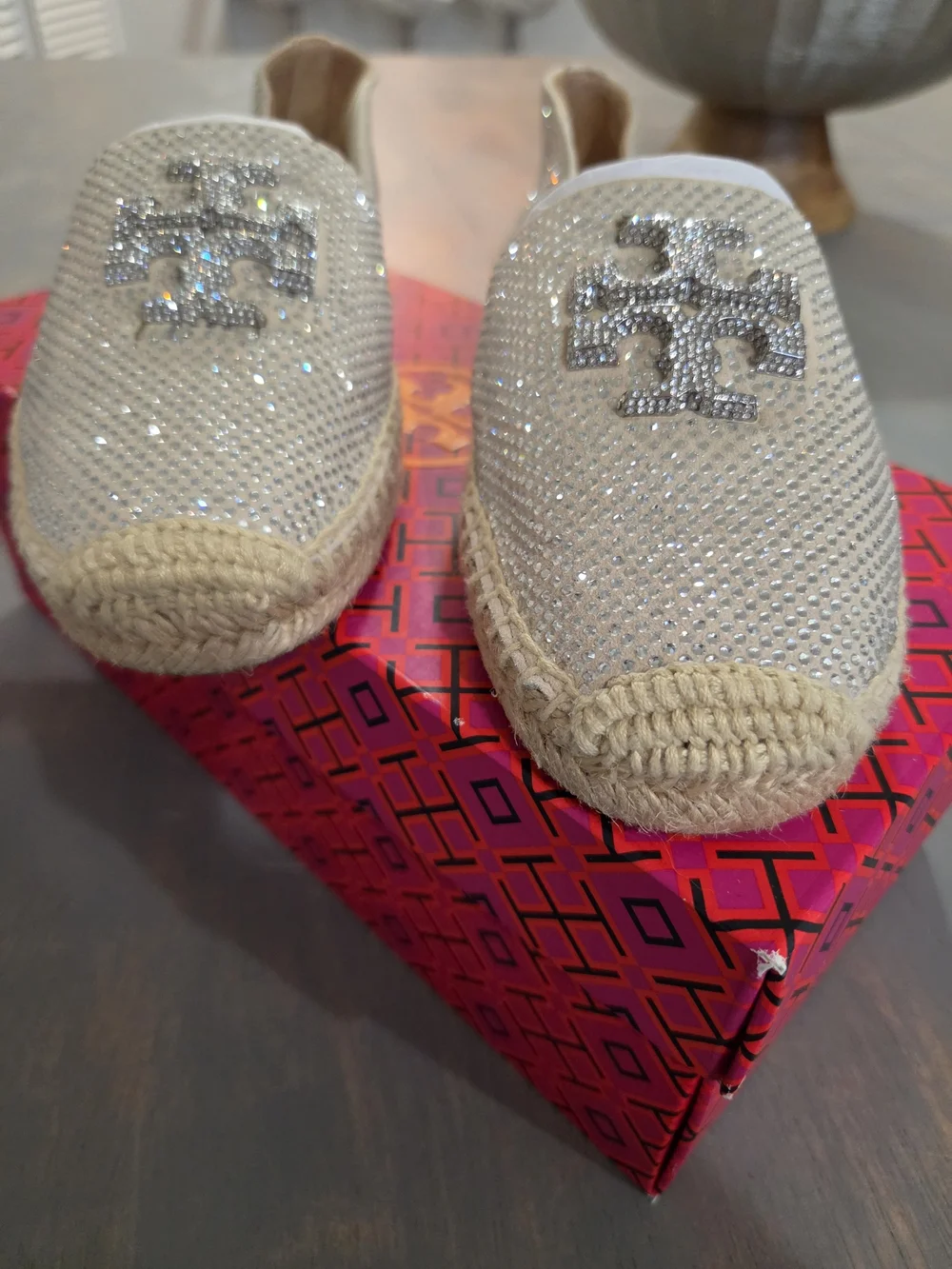Women's Crystal-Embellished Espadrille Slip-On — Ivory